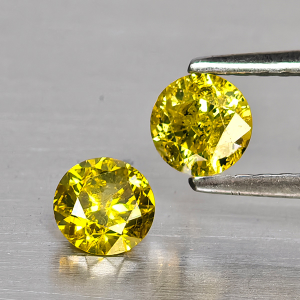 Natural Yellow Diamond 0.61 Ct. 2 Pcs. Round Diamond Cut  4.3 Mm.