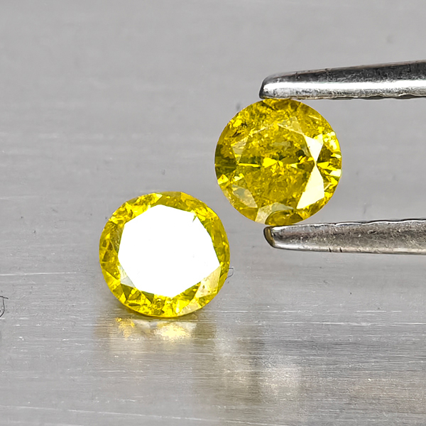 Natural Yellow Diamond 0.33 Ct. 2 Pcs. Round Diamond Cut  3.5 Mm.