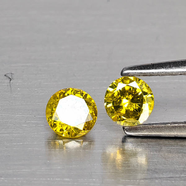 Natural Yellow Diamond 0.32 Ct. 2 Pcs. Round Diamond Cut  3.5 Mm.