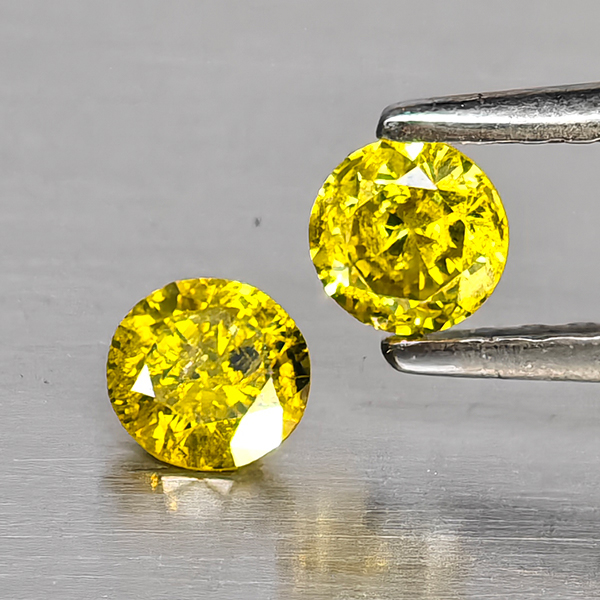 Natural Yellow Diamond 0.35 Ct. 2 Pcs. Round Diamond Cut  3.6 Mm.