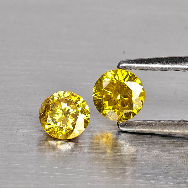 Natural Yellow Diamond 0.34 Ct. 2 Pcs. Round Diamond Cut  3.5 Mm.