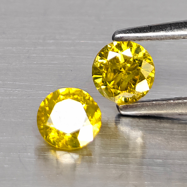 Natural Yellow Diamond 0.38 Ct. 2 Pcs. Round Diamond Cut  3.7 Mm.
