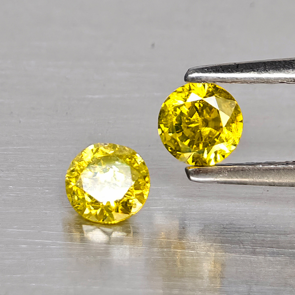 Natural Yellow Diamond 0.38 Ct. 2 Pcs. Round Diamond Cut  3.6 Mm.