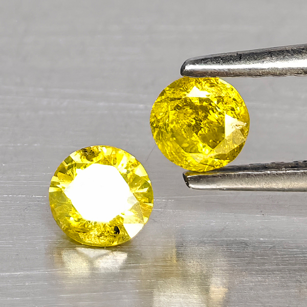 Natural Yellow Diamond 0.42 Ct. 2 Pcs. Round Diamond Cut  3.8 Mm.