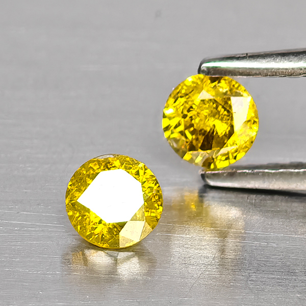 Natural Yellow Diamond 0.38 Ct. 2 Pcs. Round Diamond Cut  3.7 Mm.