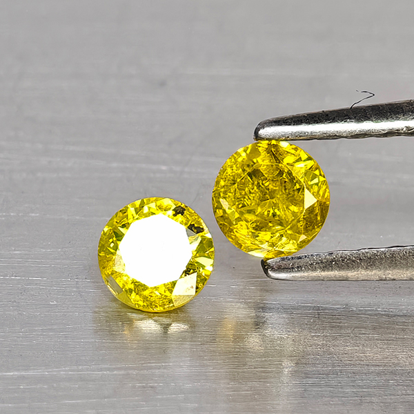 Natural Yellow Diamond 0.37 Ct. 2 Pcs. Round Diamond Cut  3.6 Mm.