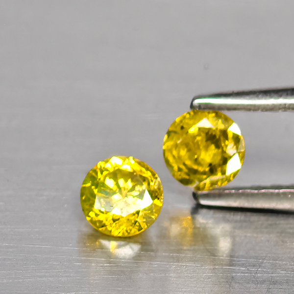 Natural Yellow Diamond 0.34 Ct. 2 Pcs. Round Diamond Cut  3.6 Mm.