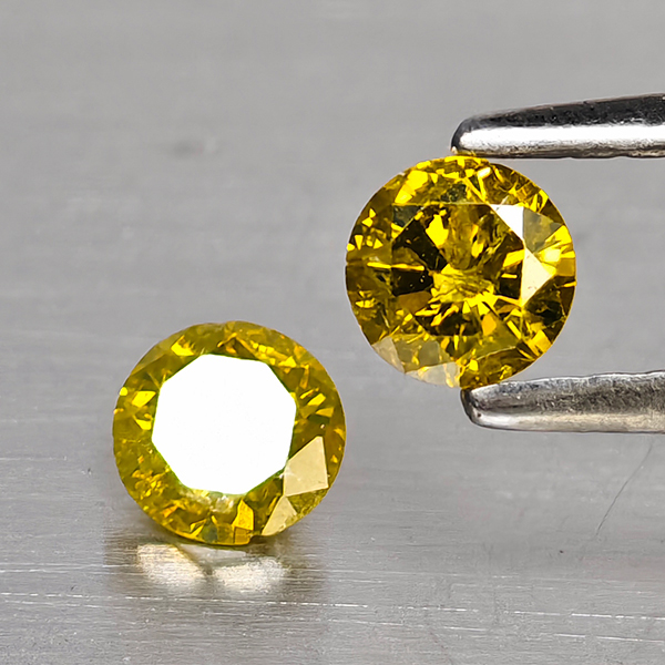 Natural Yellow Diamond 0.42 Ct. 2 Pcs. Round Diamond Cut  3.7 Mm.
