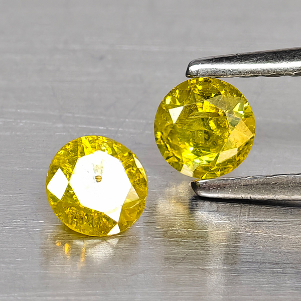 Natural Yellow Diamond 0.41 Ct. 2 Pcs. Round Diamond Cut  3.7 Mm.