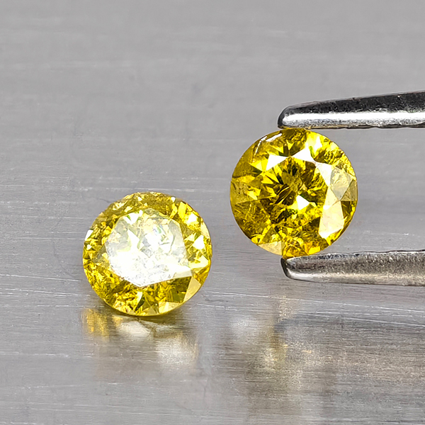 Natural Yellow Diamond 0.36 Ct. 2 Pcs. Round Diamond Cut  3.6 Mm.