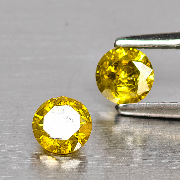 Natural Yellow Diamond 0.40 Ct. 2 Pcs. Round Diamond Cut  3.7 Mm.