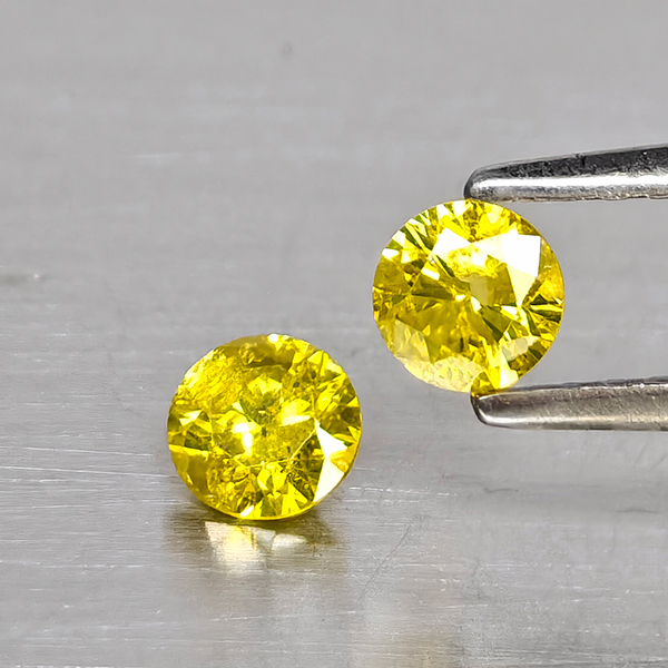 Natural Yellow Diamond 0.38 Ct. 2 Pcs. Round Diamond Cut  3.7 Mm.