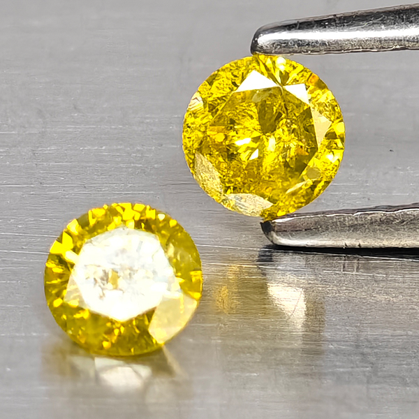 Natural Yellow Diamond 0.32 Ct. 2 Pcs. Round Diamond Cut  3.6 Mm.