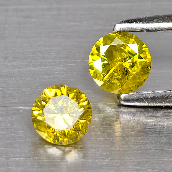 Natural Yellow Diamond 0.31 Ct. 2 Pcs. Round Diamond Cut  3.6 Mm.