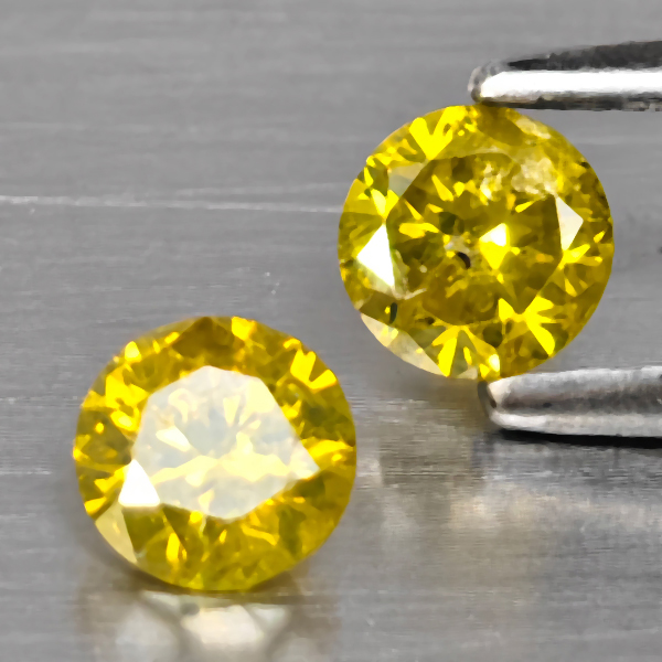 Natural Yellow Diamond 0.44 Ct. 2 Pcs. Round Diamond Cut  3.6 Mm.