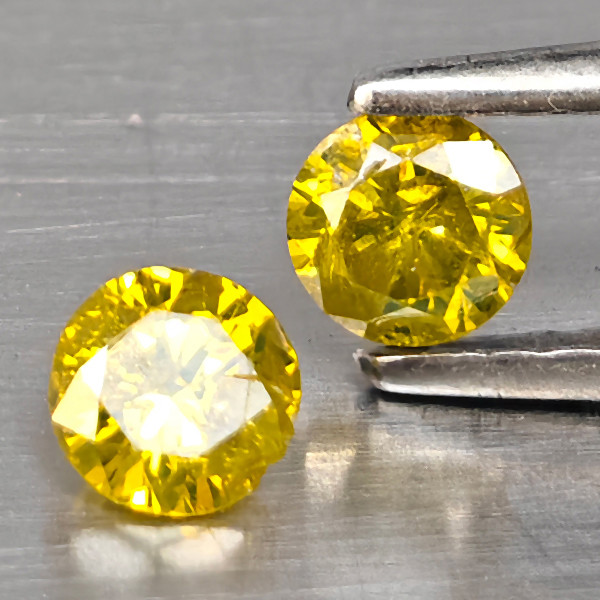 Natural Yellow Diamond 0.38 Ct. 2 Pcs. Round Diamond Cut  3.7 Mm.