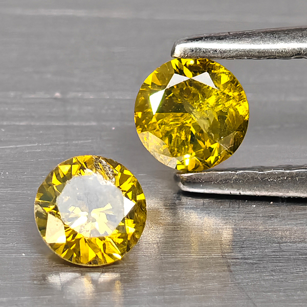 Natural Yellow Diamond 0.38 Ct. 2 Pcs. Round Diamond Cut  3.5 Mm.
