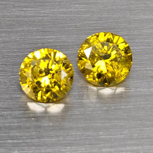Natural Yellow Diamond 0.41 Ct. 2 Pcs. Round Diamond Cut  3.7 Mm.