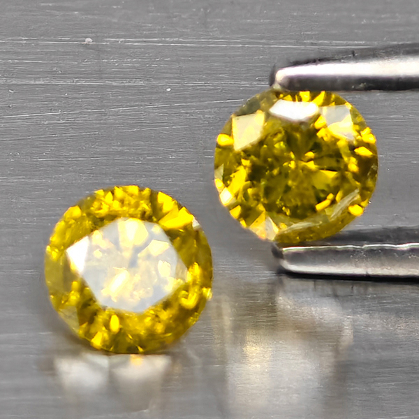 Natural Yellow Diamond 0.36 Ct. 2 Pcs. Round Diamond Cut  3.7 Mm.