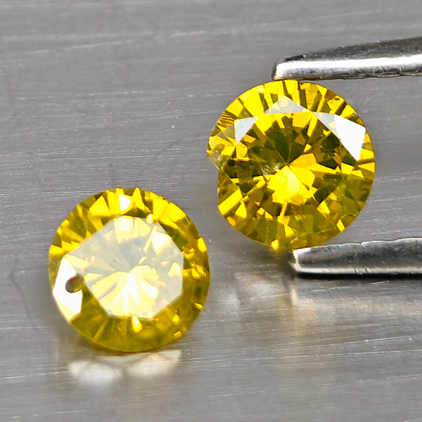 Natural Yellow Diamond 0.75 Ct. 2 Pcs. Round Diamond Cut  4.4 Mm.