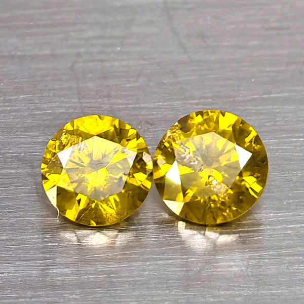 Natural Yellow Diamond 0.63 Ct. 2 Pcs. Round Diamond Cut  3.8 Mm.