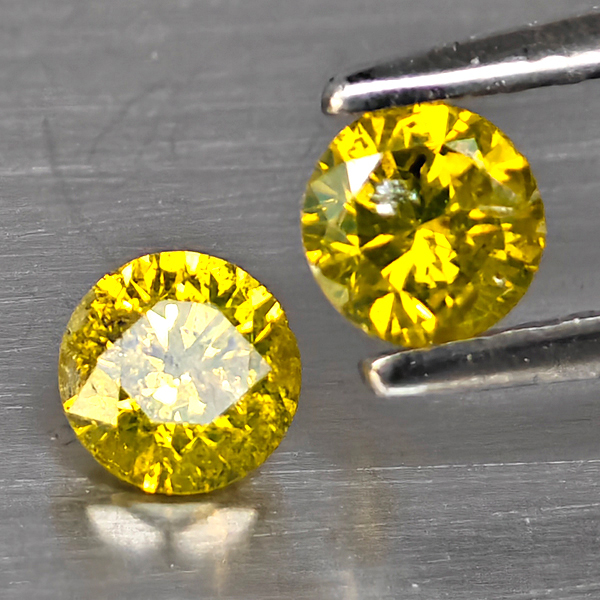 Natural Yellow Diamond 0.54 Ct. 2 Pcs. Round Diamond Cut  3.5 Mm.