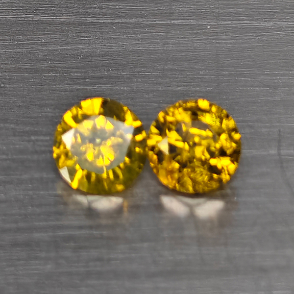 Natural Yellow Diamond 0.54 Ct. 2 Pcs. Round Diamond Cut  3.5 Mm.