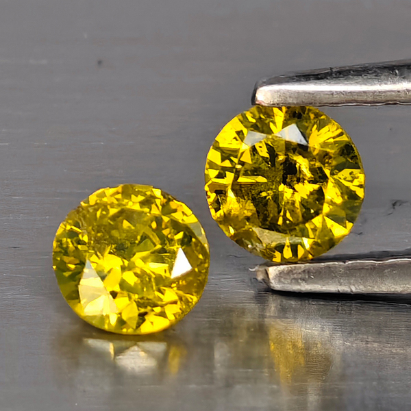 Natural Yellow Diamond 0.49 Ct. 2 Pcs. Round Diamond Cut  3.7 Mm.