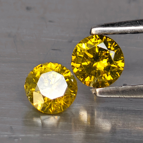 Natural Yellow Diamond 0.59 Ct. 2 Pcs. Round Diamond Cut  3.6 Mm.