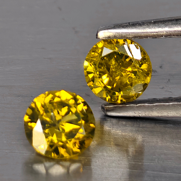 Natural Yellow Diamond 0.66 Ct. 2 Pcs. Round Diamond Cut  3.7 Mm.