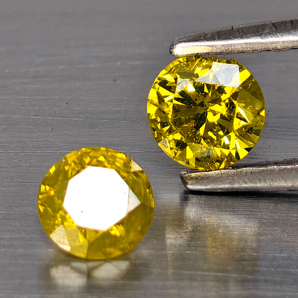 Natural Yellow Diamond 0.67 Ct. 2 Pcs. Round Diamond Cut  3.9 Mm.