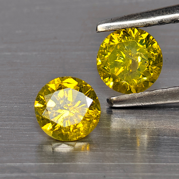 Natural Yellow Diamond 0.56 Ct. 2 Pcs. Round Diamond Cut  3.9 Mm.