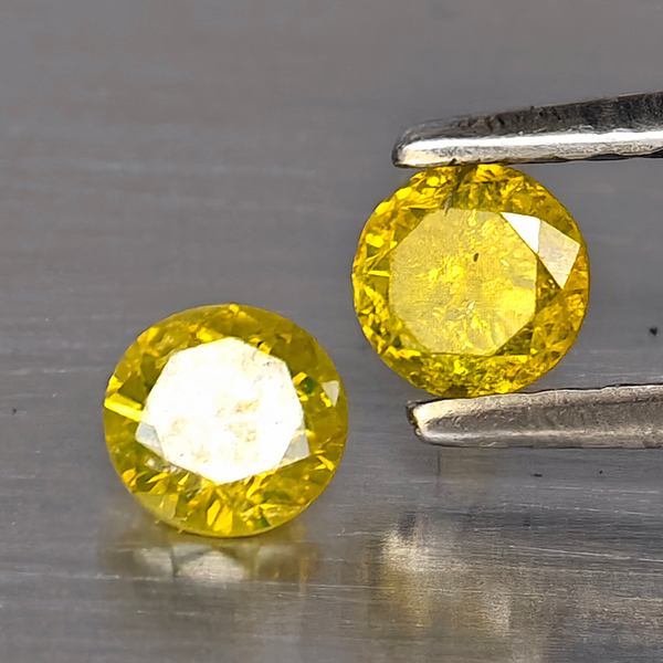 Natural Yellow Diamond 0.49 Ct. 2 Pcs. Round Diamond Cut  3.5 Mm.