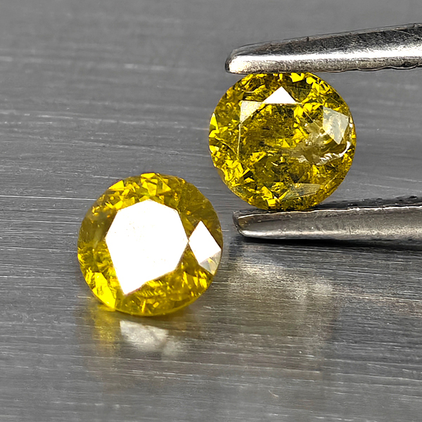 Natural Yellow Diamond 0.57 Ct. 2 Pcs. Round Diamond Cut  3.7 Mm.