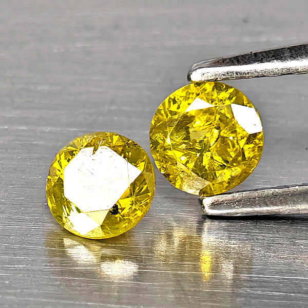 Natural Yellow Diamond 0.51 Ct. 2 Pcs. Round Diamond Cut  3.6 Mm.