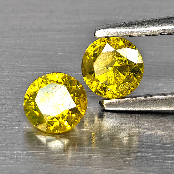 Natural Yellow Diamond 0.50 Ct. 2 Pcs. Round Diamond Cut  3.6 Mm.