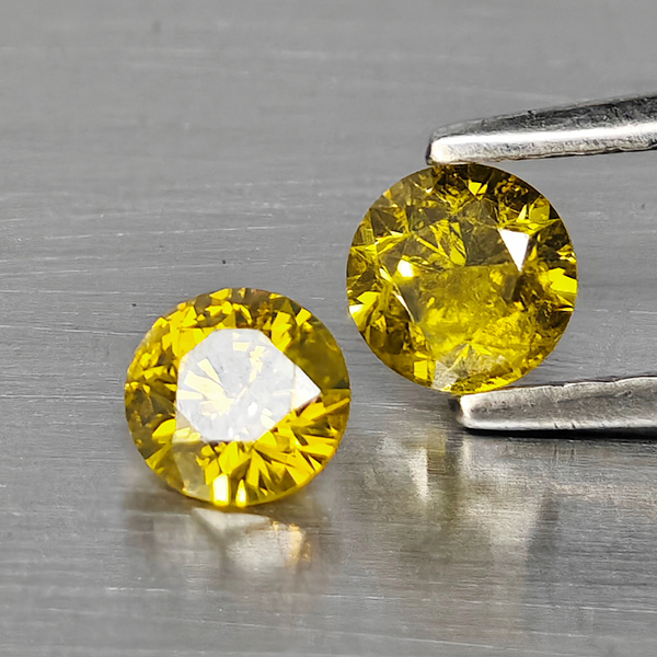 Natural Yellow Diamond 0.54 Ct. 2 Pcs. Round Diamond Cut  4 Mm.