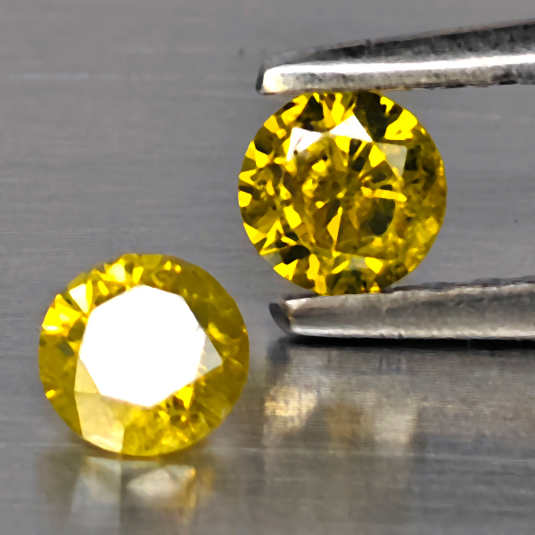 Natural Yellow Diamond 0.42 Ct. 2 Pcs. Round Diamond Cut  3.4 Mm.
