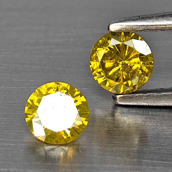 Natural Yellow Diamond 0.48 Ct. 2 Pcs. Round Diamond Cut  3.5 Mm.