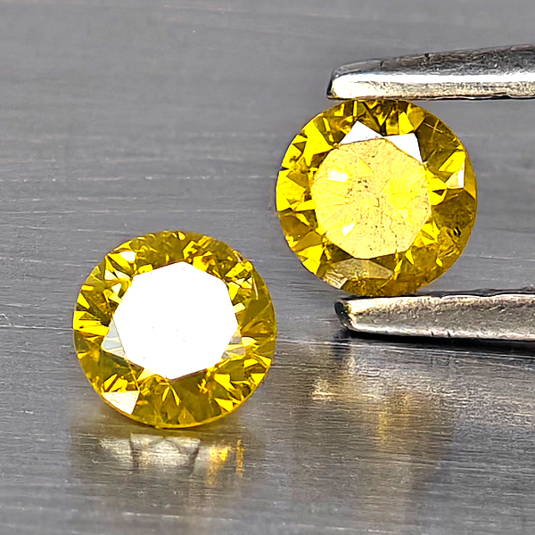 Natural Yellow Diamond 0.50 Ct. 2 Pcs. Round Diamond Cut  3.6 Mm.