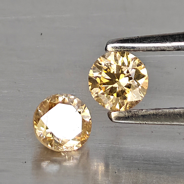 Natural Champagne Color Diamond 0.31 Ct. 2 Pcs. Round Diamond Cut  3.4 Mm.