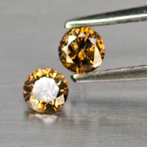 Natural Champagne Color Diamond 0.32 Ct. 2 Pcs. Round Diamond Cut  3.5 Mm.