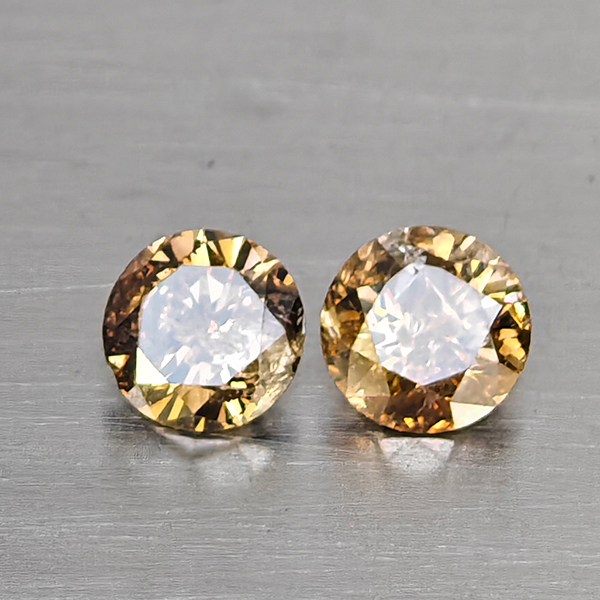 Natural Champagne Color Diamond 0.30 Ct. 2 Pcs. Round Diamond Cut  3.5 Mm.