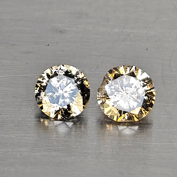 Natural Champagne Color Diamond 0.36 Ct. 2 Pcs. Round Diamond Cut  3.6 Mm.