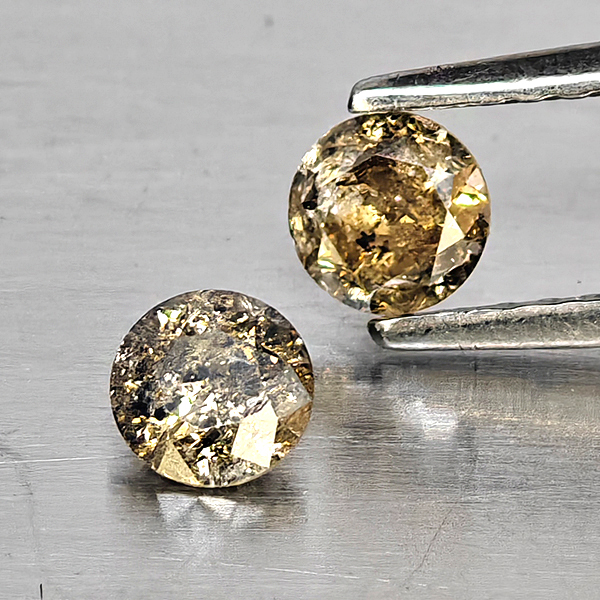 Natural Champagne Color Diamond 0.53 Ct. 2 Pcs. Round Diamond Cut  4 Mm.