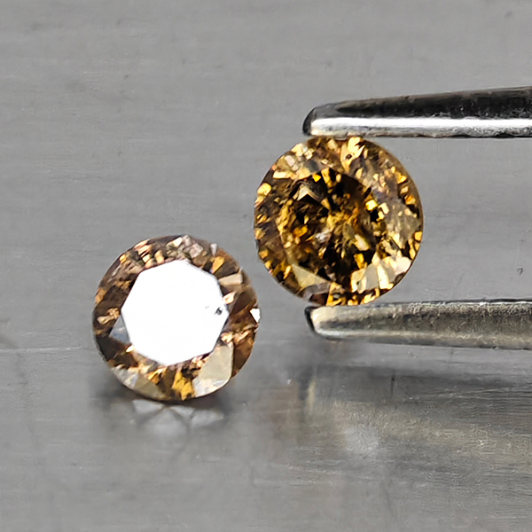 Natural Champagne Color Diamond 0.30 Ct. 2 Pcs. Round Diamond Cut  3.4 Mm.