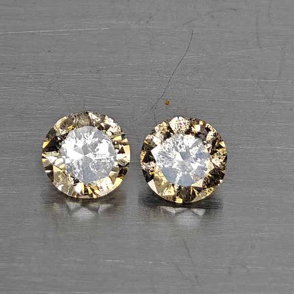 Natural Champagne Color Diamond 0.30 Ct. 2 Pcs. Round Diamond Cut  3.4 Mm.