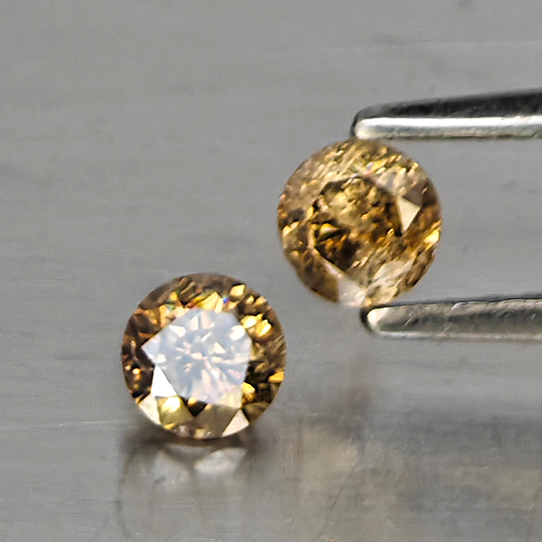 Natural Champagne Color Diamond 0.36 Ct. 2 Pcs. Round Diamond Cut  3.5 Mm.