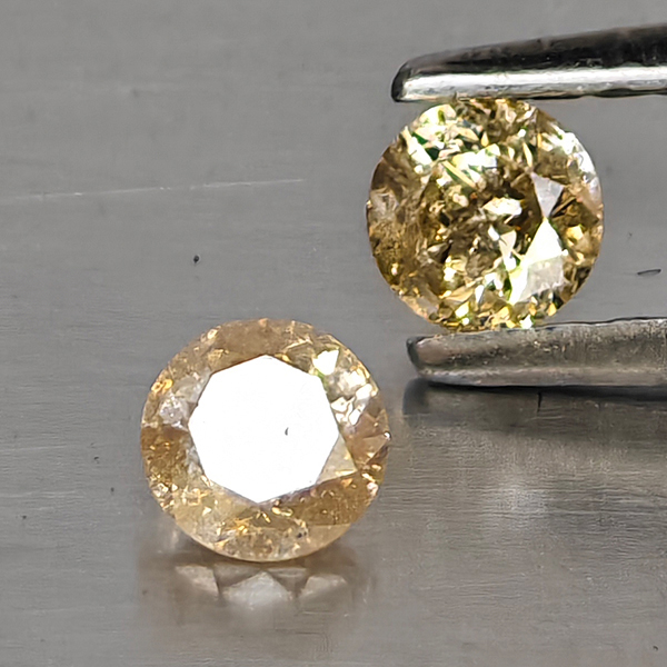 Natural Champagne Color Diamond 0.32 Ct. 2 Pcs. Round Diamond Cut  3.5 Mm.
