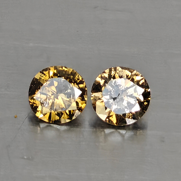 Natural Champagne Color Diamond 0.34 Ct. 2 Pcs. Round Diamond Cut  3.5 Mm.
